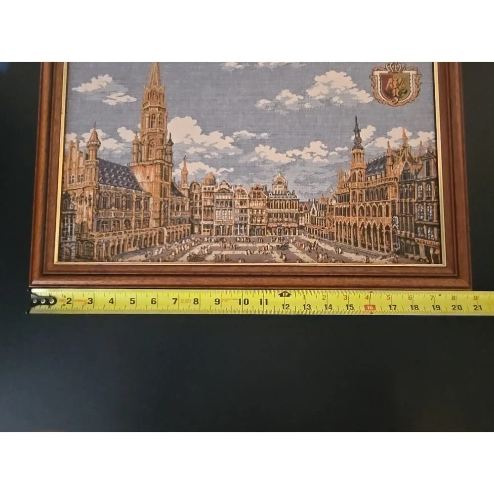 Grand Place in Brussels Framed Belgian Tapestry 20.5